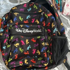 Disney World Black Backpack with Colorful Mickey Mouse Pattern